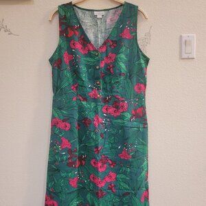 EUC Liz Claiborne Green Pink Floral Linen Blend Sleeveless Dress - Large